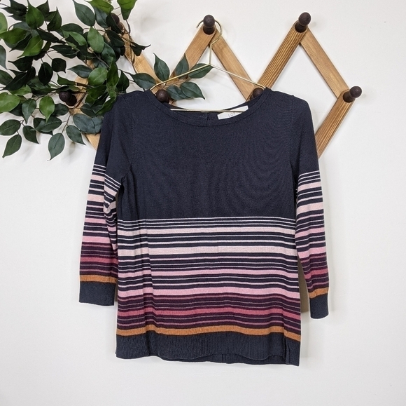 Loft Wool Blend Button Back Crew Neck Sweater - Picture 1 of 6